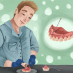 picture of dental lab worker relining a denture, denture challenges